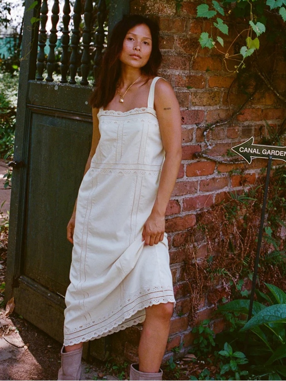 NWT Aerie Embroidered Midaxi Dress 100% Cotton Eyelet Tie Back